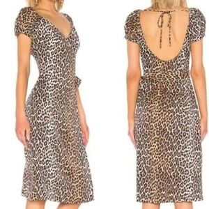 Revolve LPA Brown Leopard Print Silvia Wrap Midi Dress Size Small